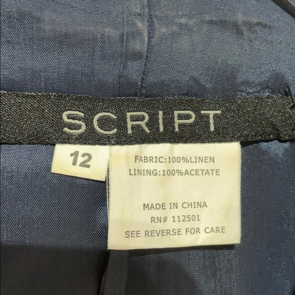 Script 12 blue linen jacket white ribbon trim NWT - Picture 2 of 12